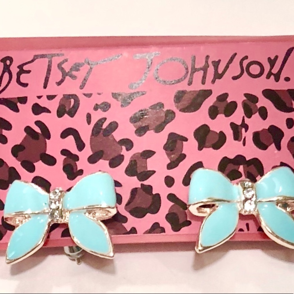 Small Crystals & Blue Bow earrings Betsey Johnson